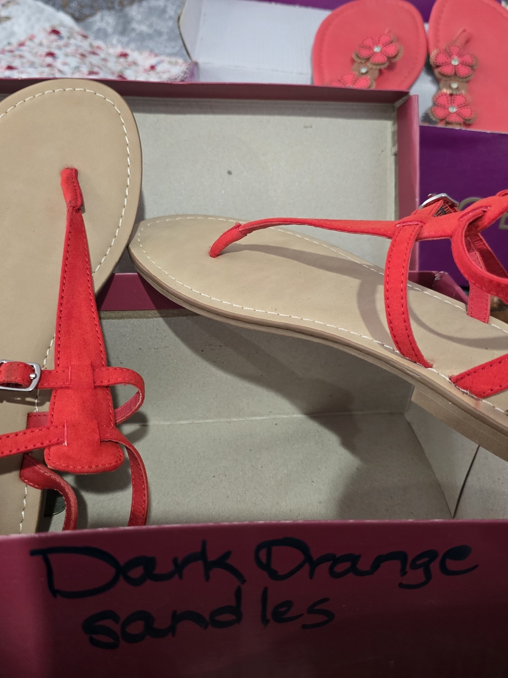 Women’s Red Suede T-Strap Sandals